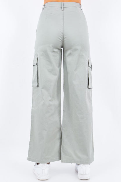 PLUS SIZE WIDE LEG STRAP TRIM CARGO PANTS