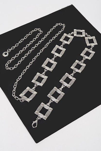 Square Metal Plus Size Chain Belt-SILVER