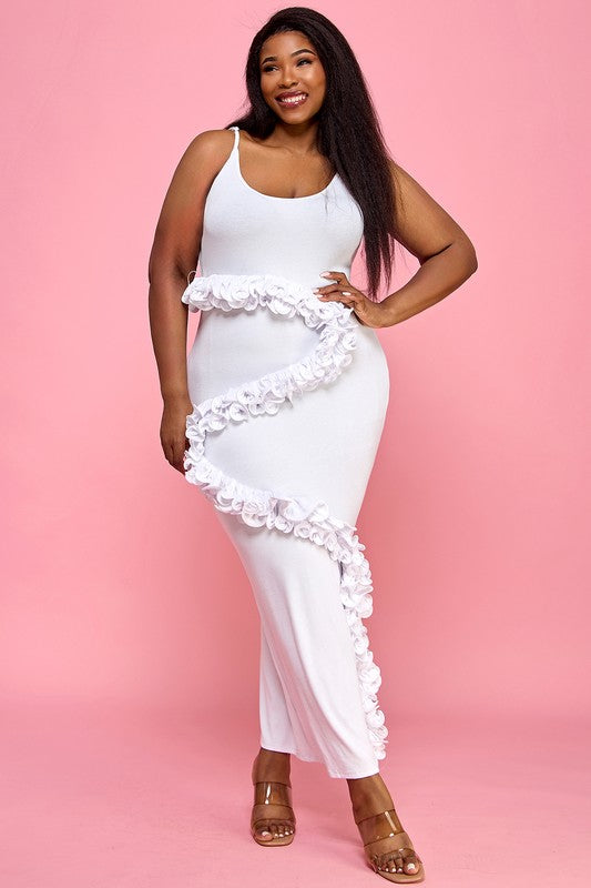 RUFFLE SOME FEATHER DRESS-WHITE
