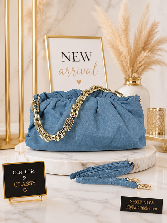 Denim Rectangle Chain Clutch-LIGHT DENIM
