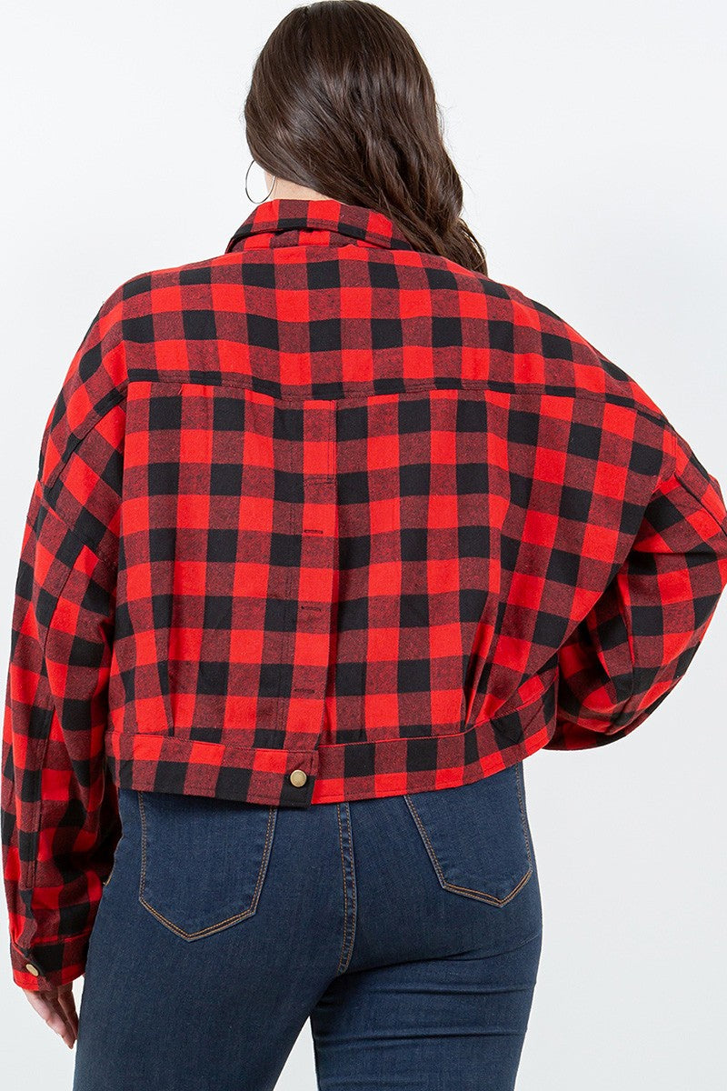 PLUS SIZE Cropped Plaid Jacket-59