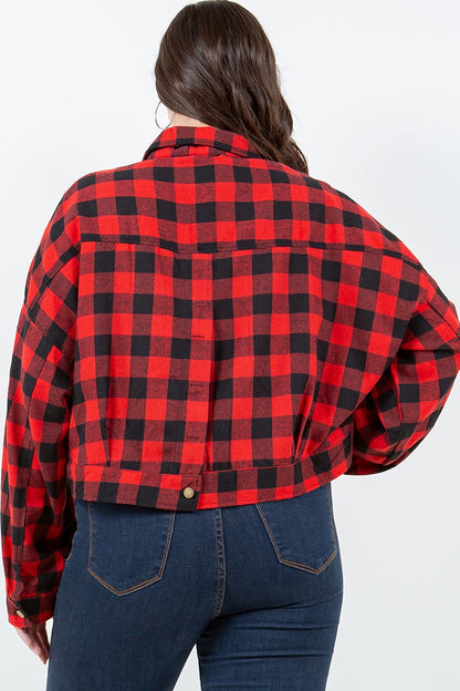 PLUS SIZE Cropped Plaid Jacket-59