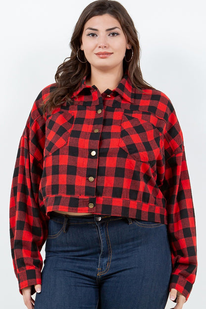 PLUS SIZE Cropped Plaid Jacket-59