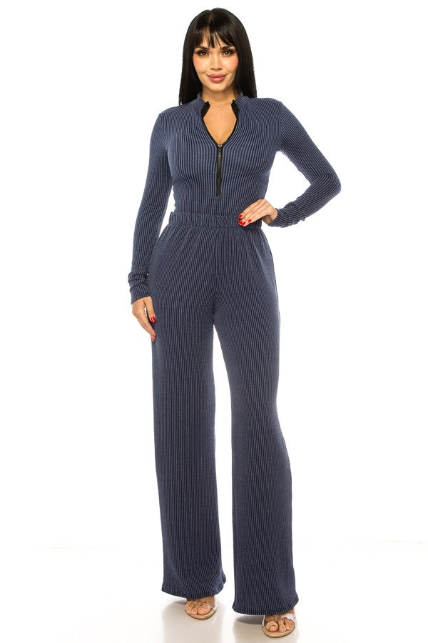 PLUS SIZE 2-PIECE RIBBED SET-NAVY