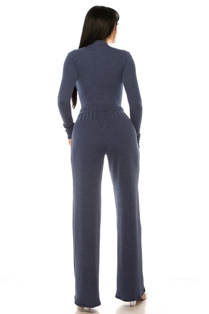PLUS SIZE 2-PIECE RIBBED SET-NAVY