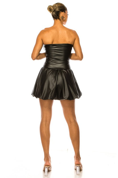 PLUS SIZE FAUX LEATHER Bubble Skirt Dress