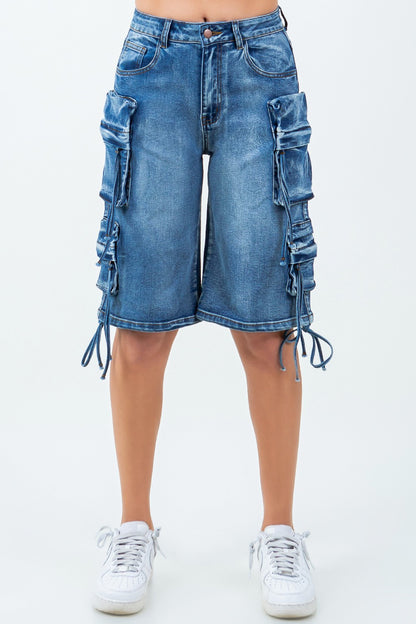 Plus Size Multiple Pockets Cargo Denim Jorts