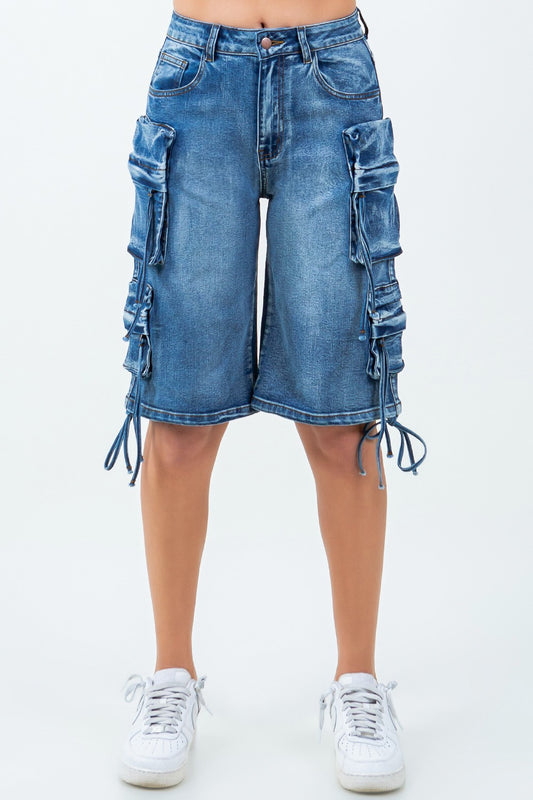 Plus Size Multiple Pockets Cargo Denim Jorts