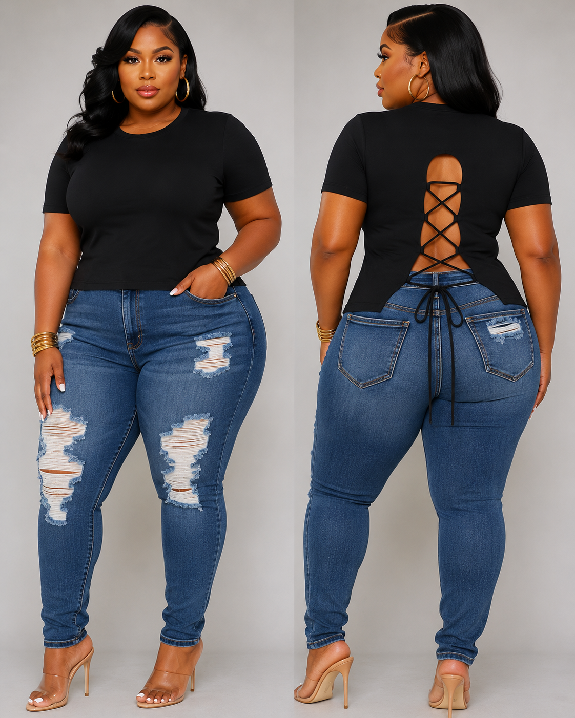 PLUS SIZE CAGED SEXY BACK TOP-BLACK-45