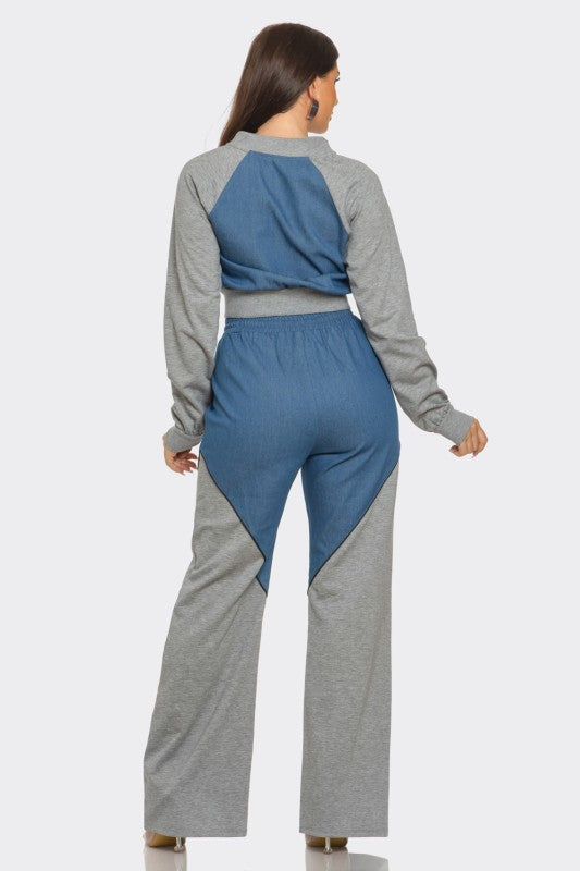 Plus Denim Organzatrim Piping Jacket Pants Set