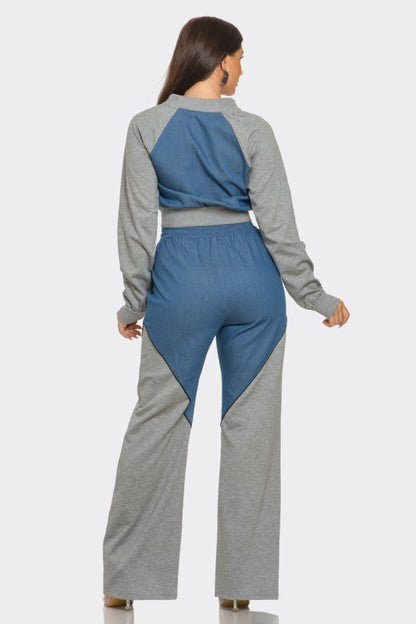 Plus Denim Organzatrim Piping Jacket Pants Set