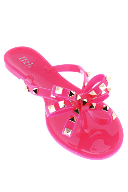 3 PAIR FOR $20 INCLUDES" T-strap sandal w/bow & gold-tone pyramid studs
