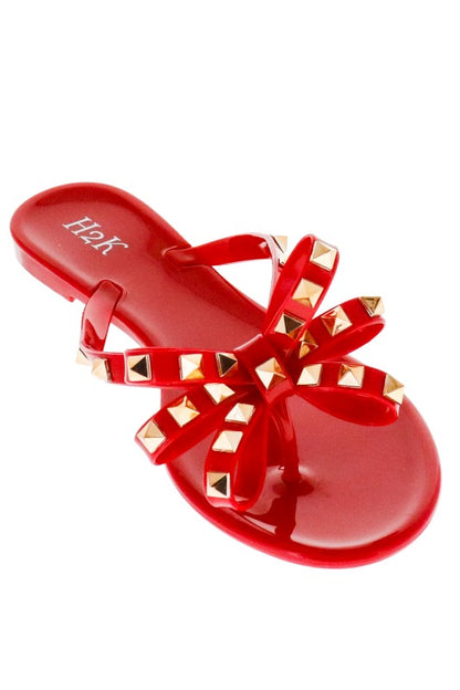 3 PAIR FOR $20 INCLUDES" T-strap sandal w/bow & gold-tone pyramid studs
