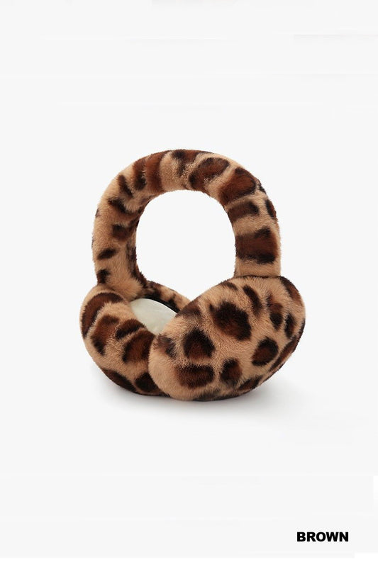 Leopard Faux Fur Earmuffs-BROWN