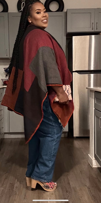 PLUS SIZE  PLAID OPEN FRONT KIMONO-COMBO MIX