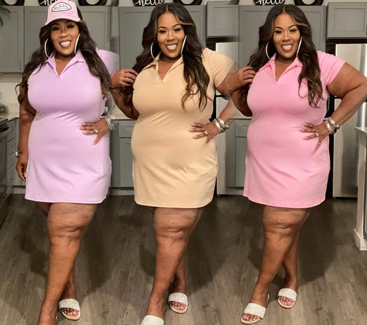 PLUS SIZE COLLARD STRETCHY MINI TENNIS DRESS