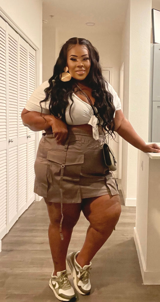 PLUS SIZE MINI CARGO SKIRT-OLIVE-09