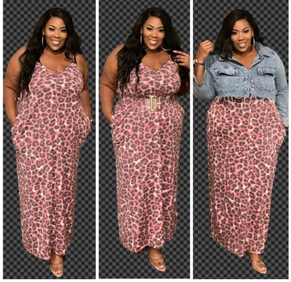 PLUS SIZE 2-POCKET MAXI DRESSANIMAL PRINT-