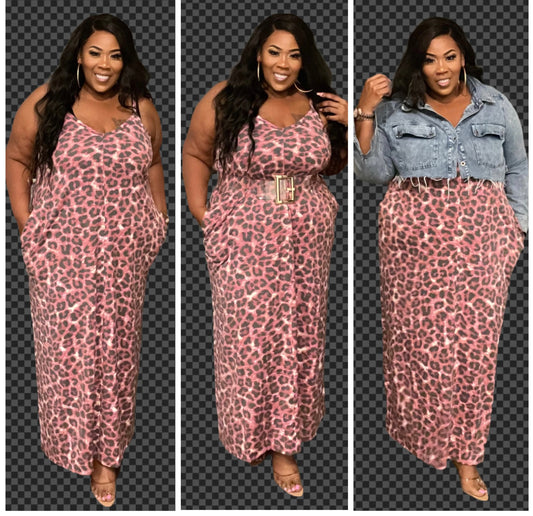 PLUS SIZE 2-POCKET MAXI DRESSANIMAL PRINT-CRANBERRY