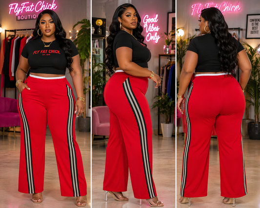 PLUS SIZE " BOSS LANE" TRACK PANTS-RED-14