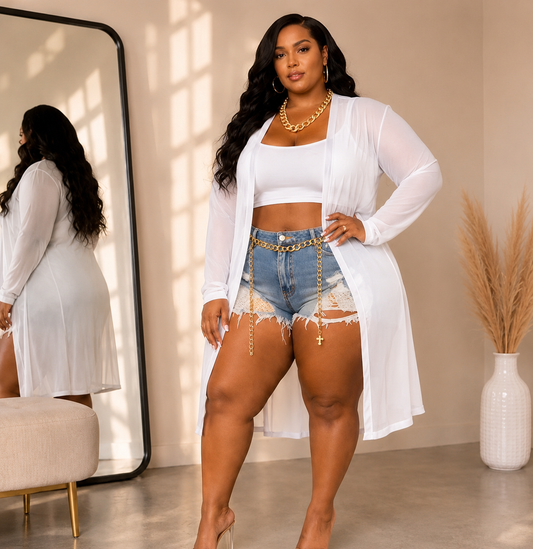 PLUS SIZE "SHEER PRESSURE DUSTER"-WHITE-69