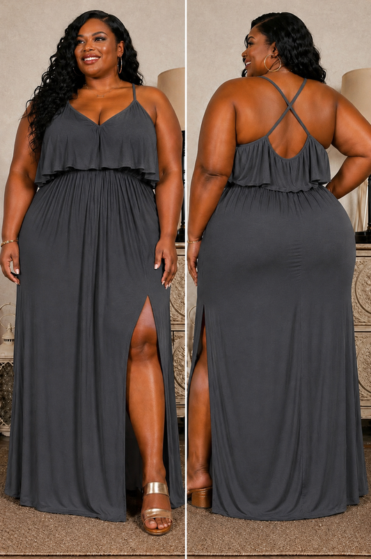 PLUS SIZE "SUN KISSED MAXI DRESS" CHARCOAL GREY-31