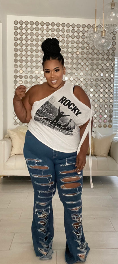 PLUS SIZE BELL JEANS SLICED & DICED