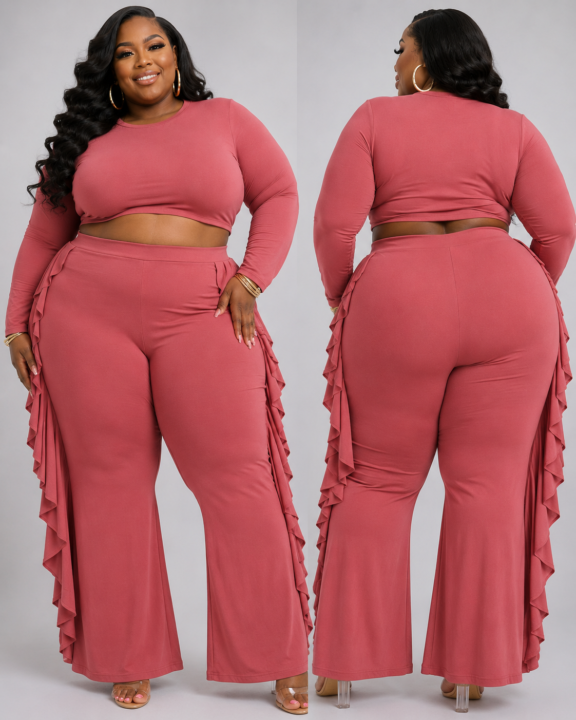 PLUS SIZE "RUFFLE YA' FEATHERS" SET-DARK MAUVE-24