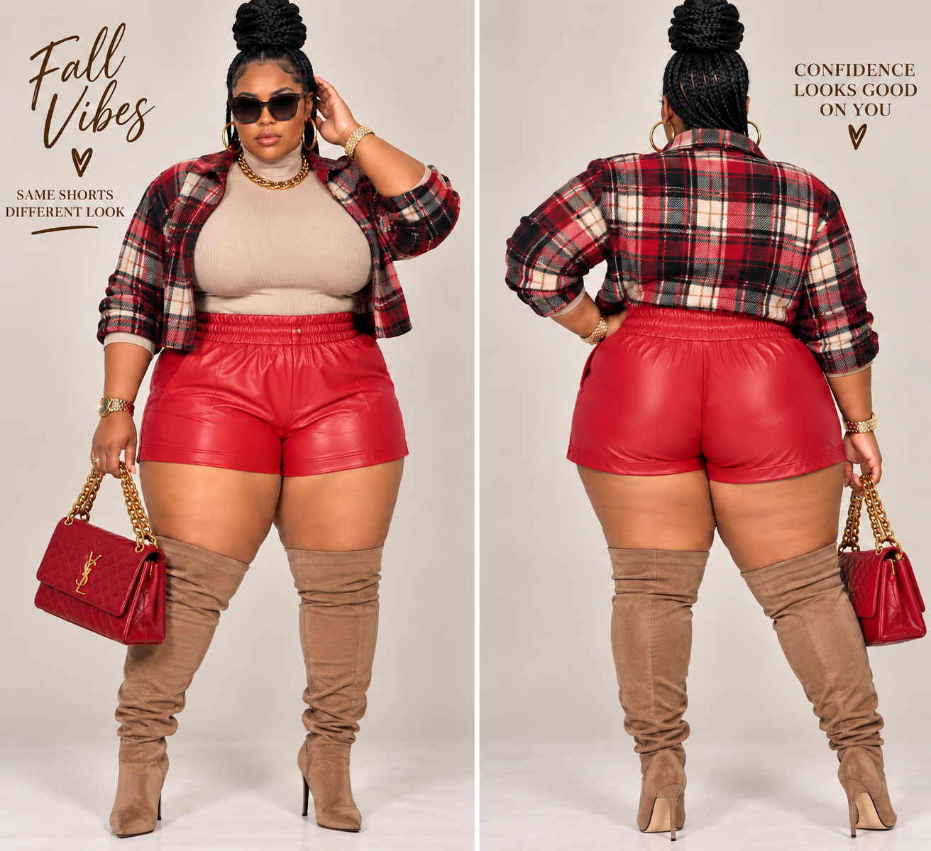 PLUS SIZE FAUX LEATHER SHORTS-RED