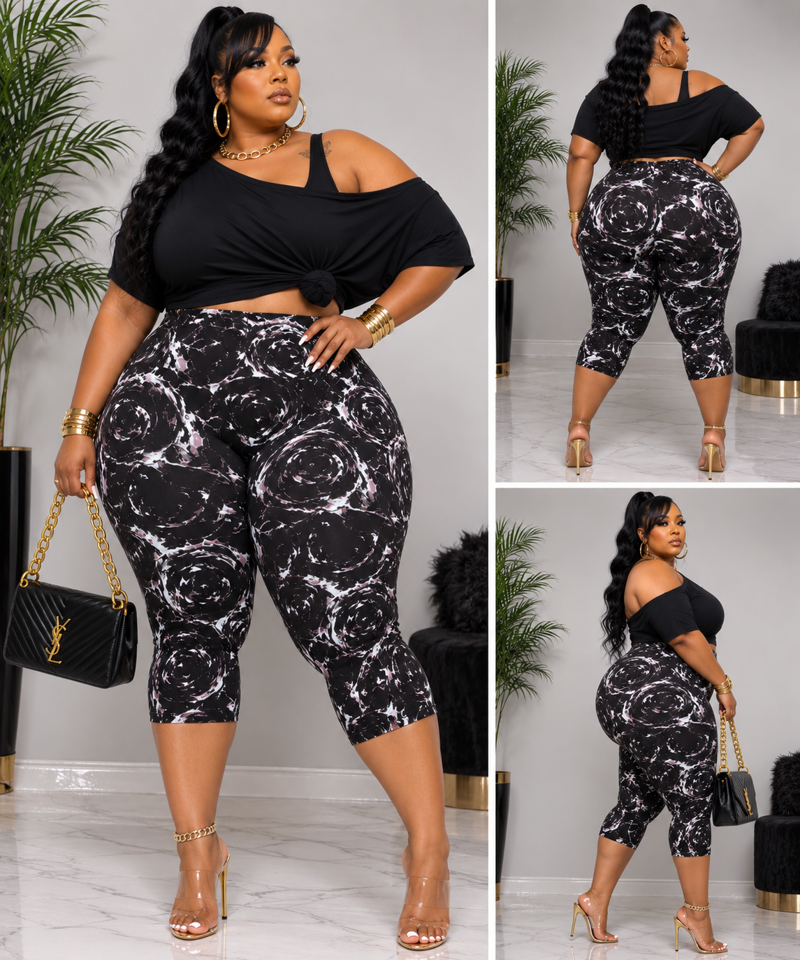 PLUS SIZE PRINTED  PRINTED CAPRI-MIDNIGHTROSE