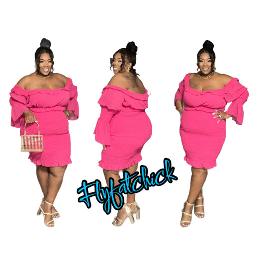 FUSCHIA Plus Size Smocked Off Shoulder Mini Dress
