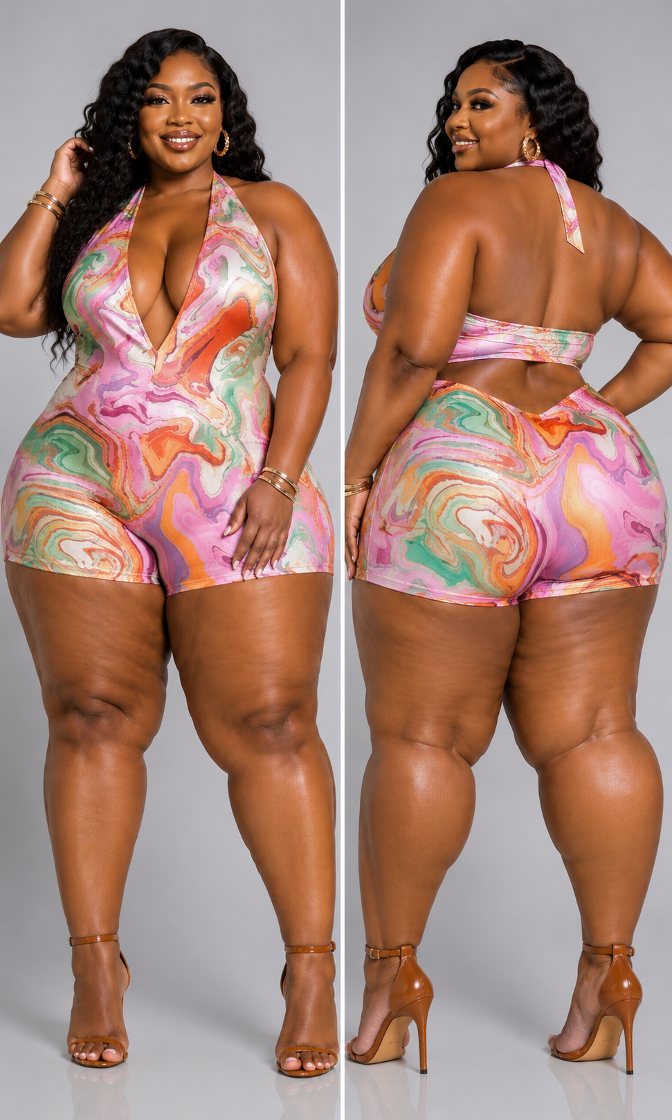 Plus Size " BIG FINE SH*T" ROMPER-PINK MIX-03