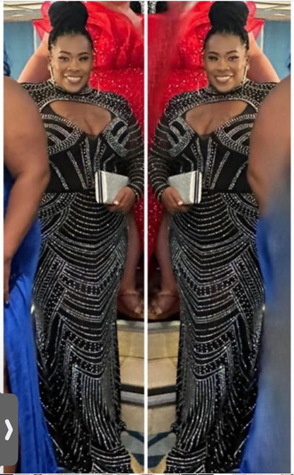 PLUS SIZE RHINESTONE MERMAID MAXI DRESS -BLACK-13
