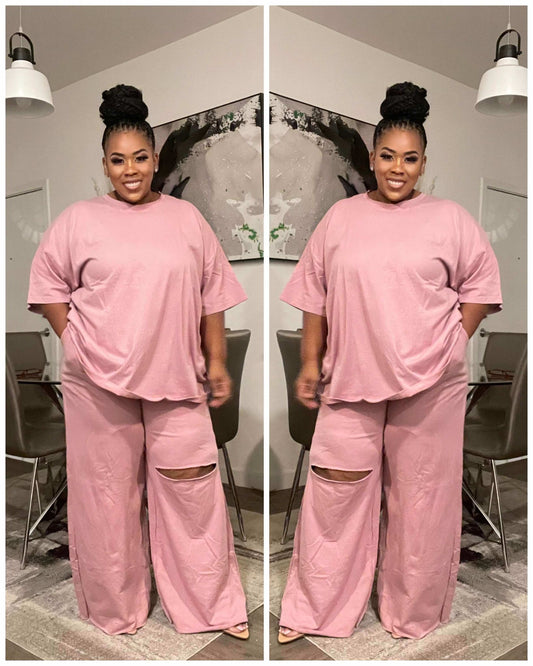 MAUVE PLUS SIZE 2-PIECE OVERSIZED "JUST CHILL SET"