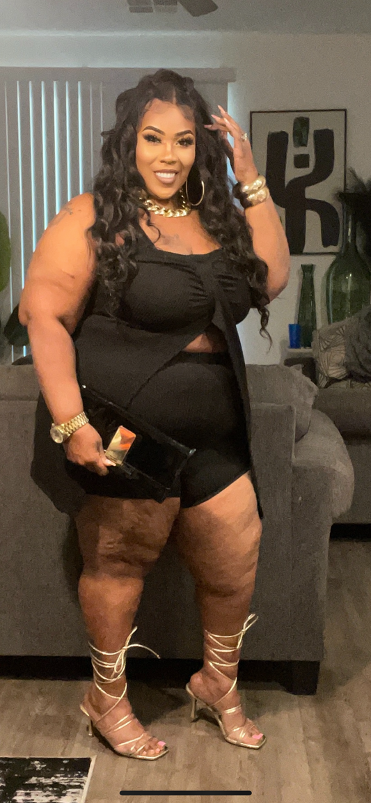 PLUS SIZE RIBBED HALTER TOP & 2-PIECE SHORT SET-