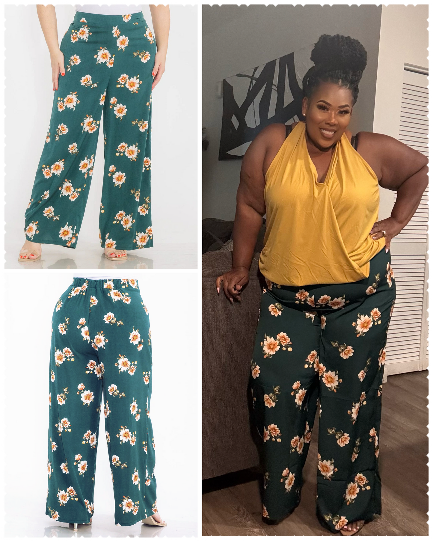 PLUS SIZE FLORAL WIDE LEG BOHO PANTS