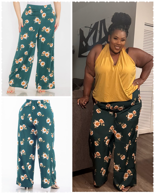 PLUS SIZE FLORAL WIDE LEG BOHO PANTS