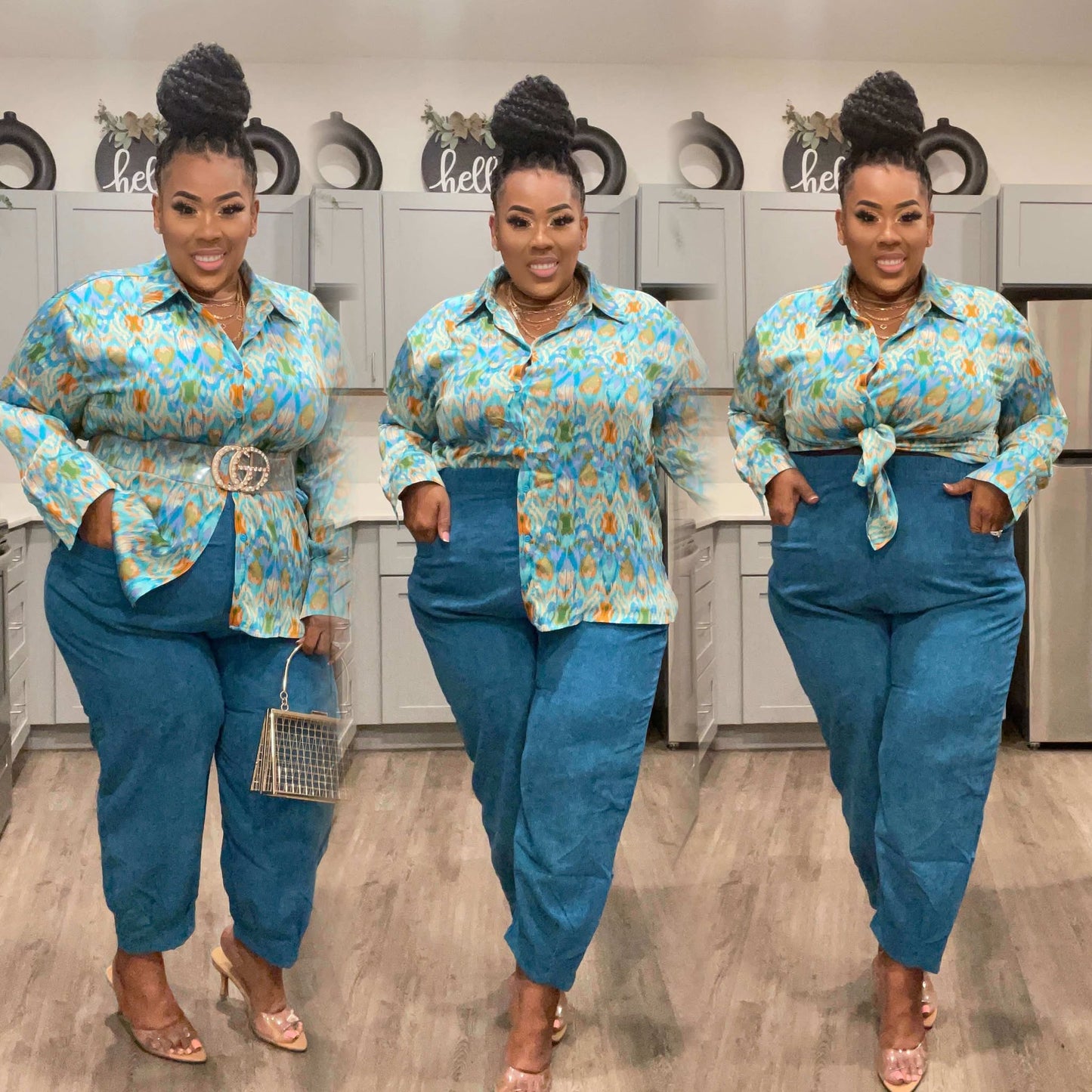 CORDUROY HIGHWAIST FRONT POCKET PANTS-TEAL
