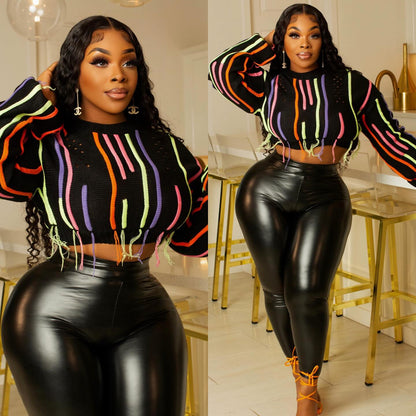 MULTI COLORED LOOSE ENDS SWEATER-SL02