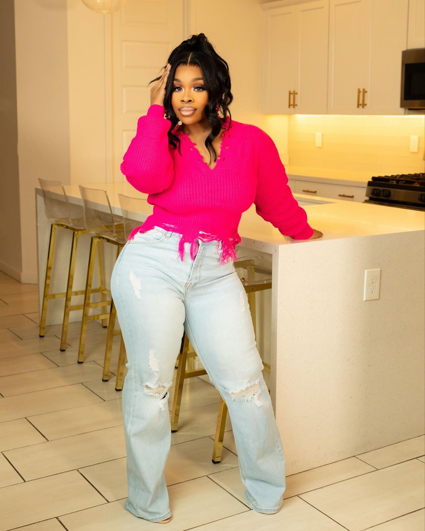 FUSCHIA PINK DESTROYED END SWEATER-SL02