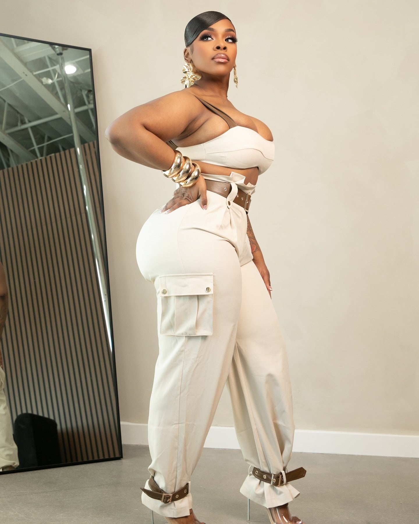 BELT UP 2-PIECE PANT SET-SL10