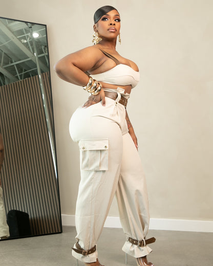 BELT UP 2-PIECE PANT SET-SL10