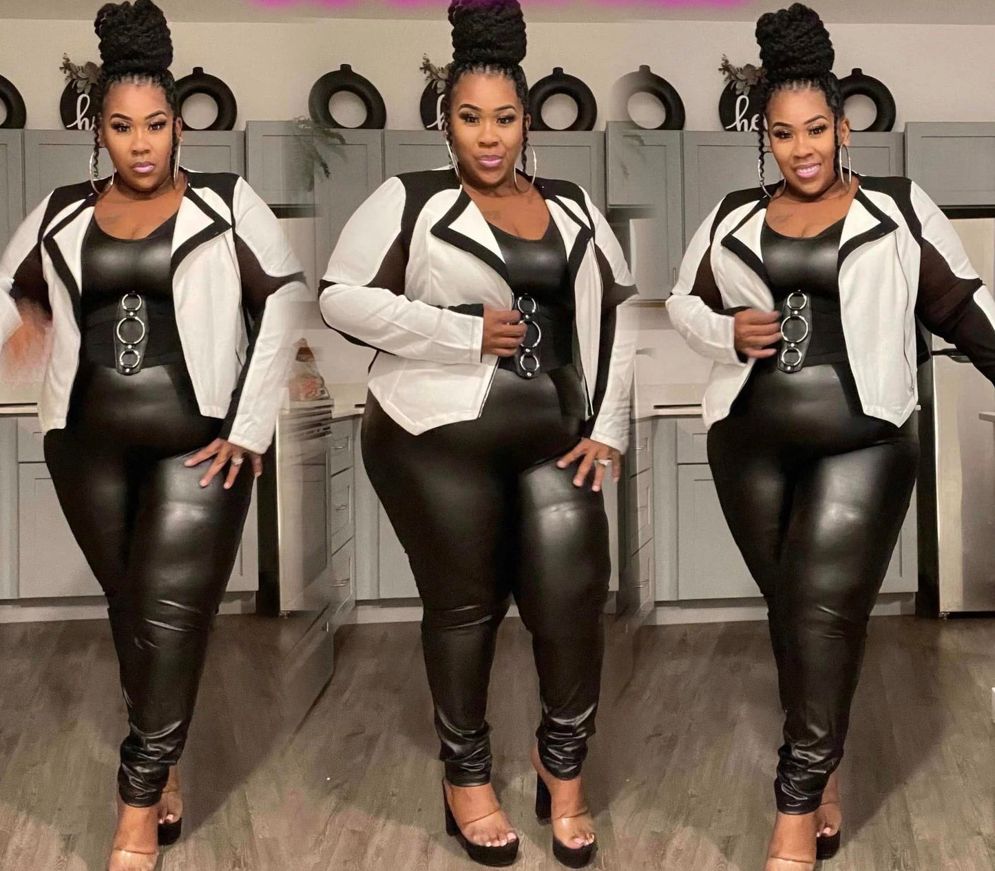 PLUS SIZE OFF WHITE/BLACK MESH STRETCHY JACKET  ***JACKET ONLY***