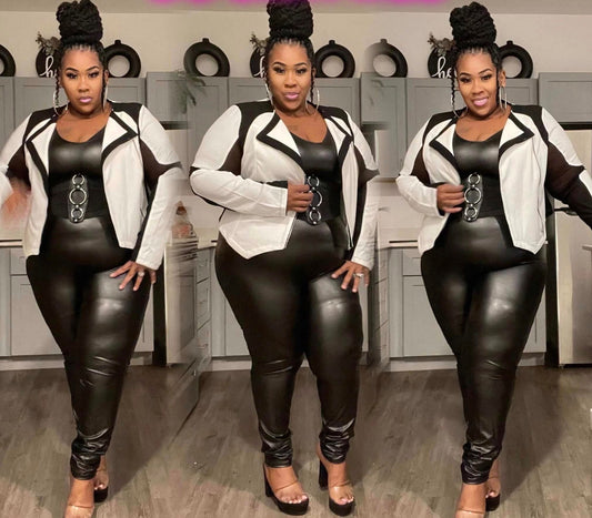 PLUS SIZE OFF WHITE/BLACK MESH STRETCHY JACKET  ***JACKET ONLY***