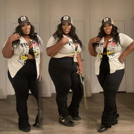 PLUS SIZE STACKED PANTS-BLACK
