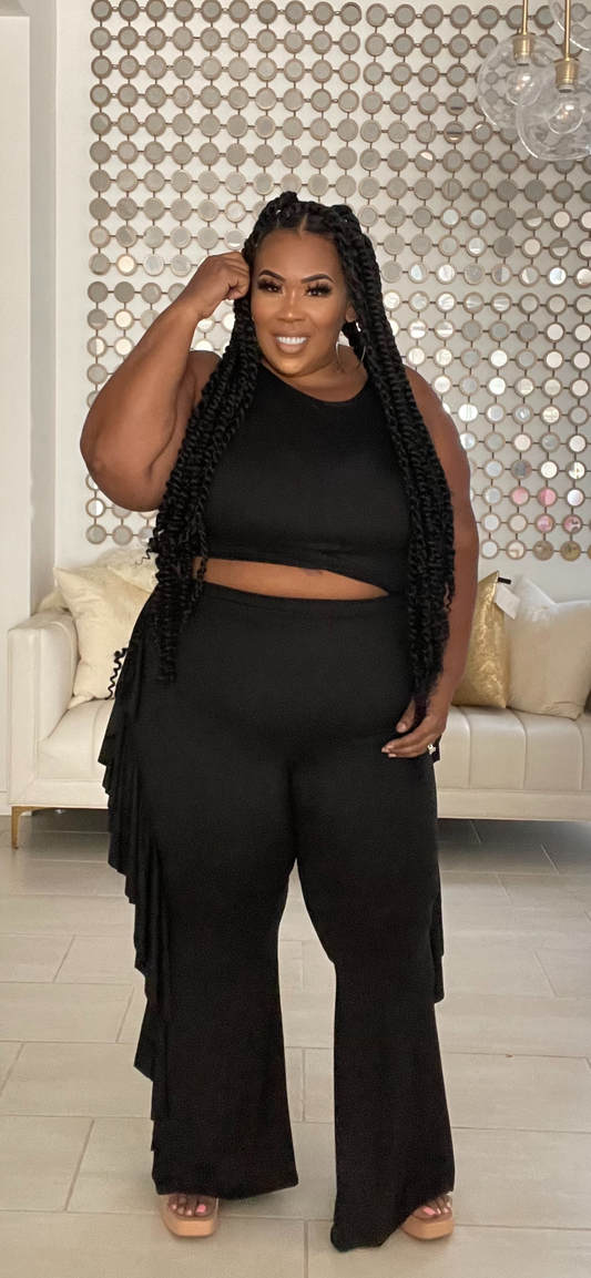PLUS SIZE SHAKE SOMETHING 2-PIECE PANT SET-BLACK