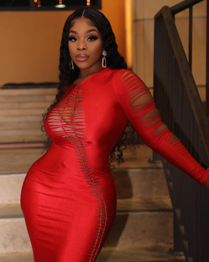 RED LIGHT SPECIAL SLICED DRESS-SL09