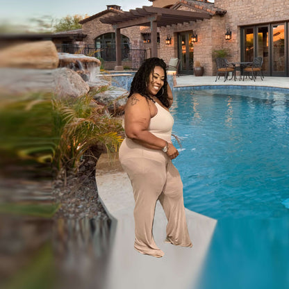 PLUS SIZE BODYSUIT &amp; MESH PANTS 2-PIECE MIX SET