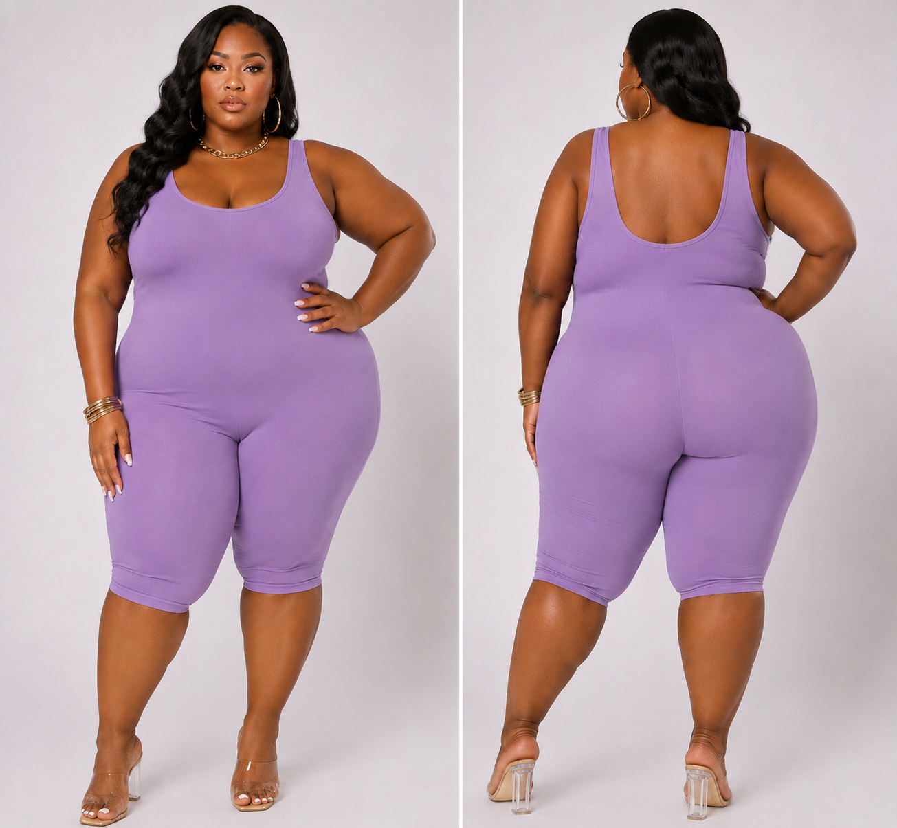 PLUS SIZE COTTON SHORT ROMPER-LILAC