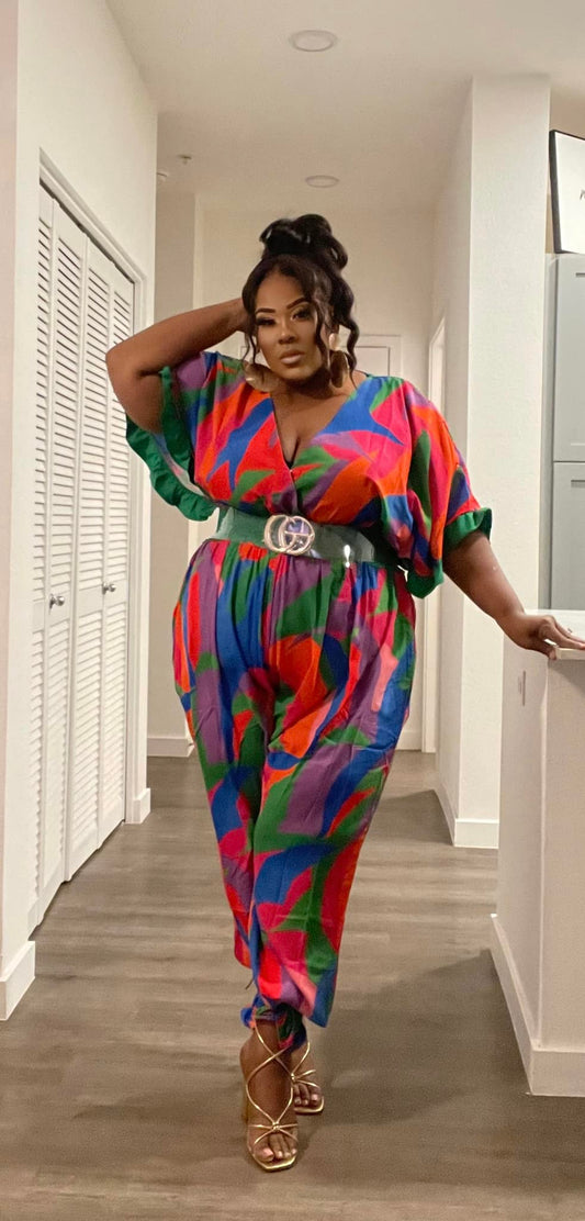 PLUS SIZE "IM DIFFERENT" MULTI COLORED JUMPSUIT-38
